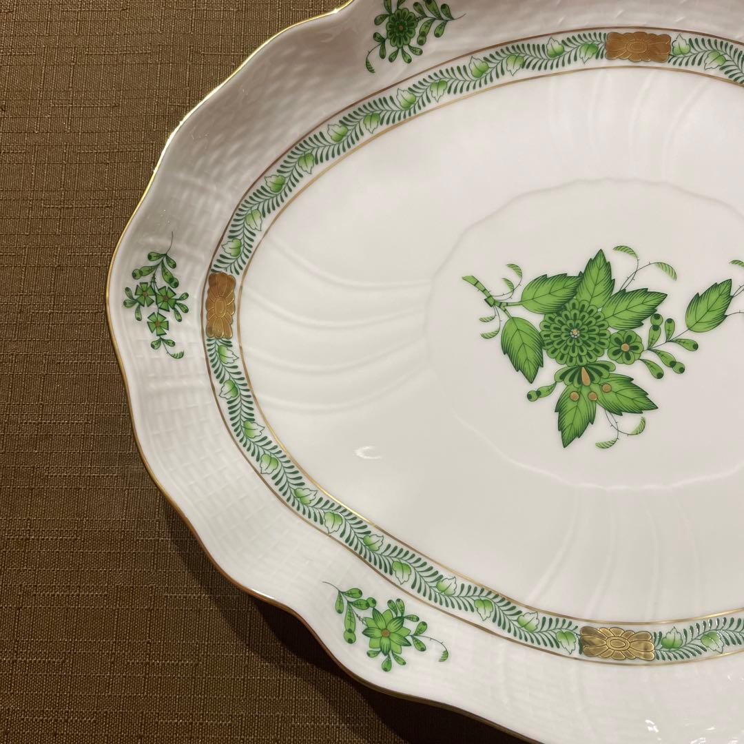 ヘレンド　アポニーグリーン　オーバルプレート