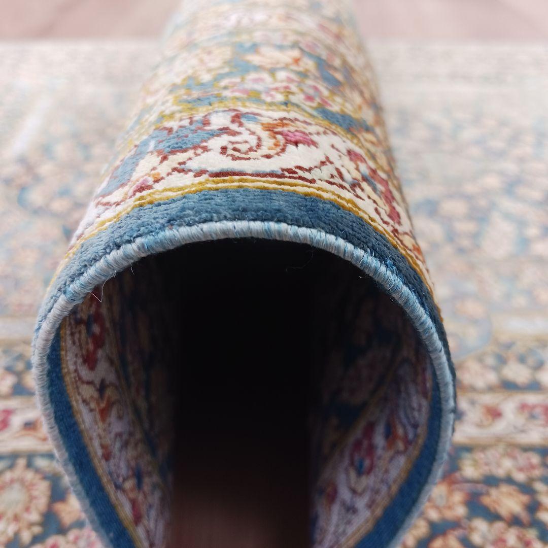 専用Y3144 高級ペルシャ絨毯 クム産 工房サイン シルク100% 手織り