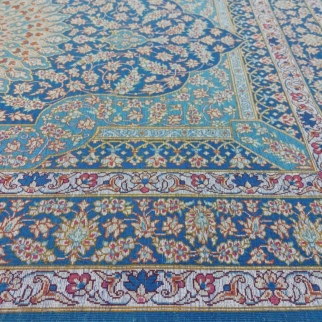 専用Y3144 高級ペルシャ絨毯 クム産 工房サイン シルク100% 手織り