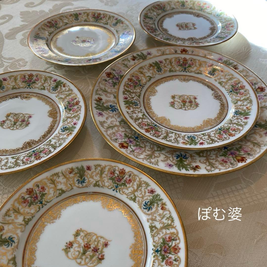 【アレンフェルト／リモージュ】花と金彩 手描き／パン皿 ティープレート ５枚