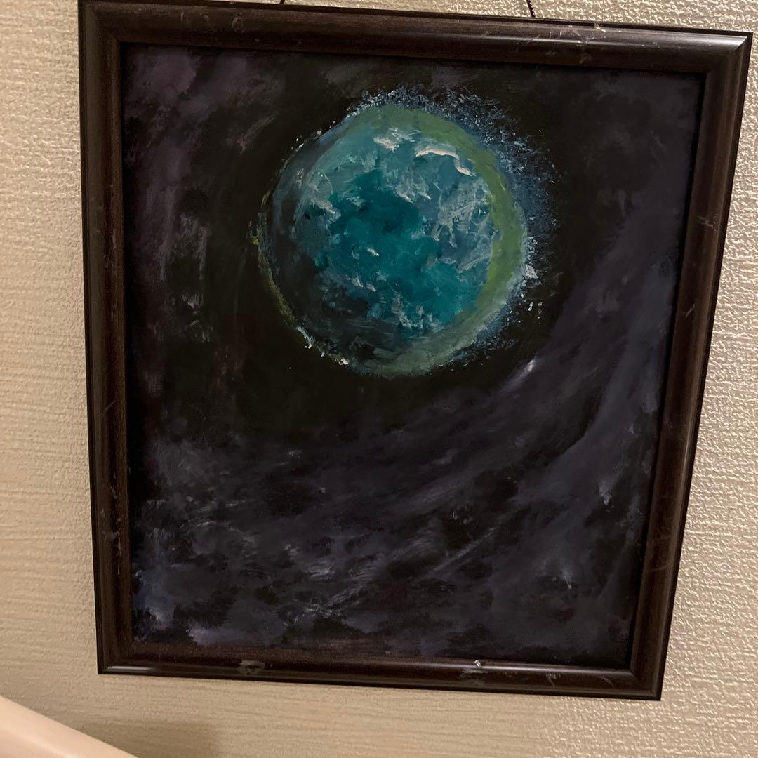 青と黒の宇宙の油彩画27cm25cm