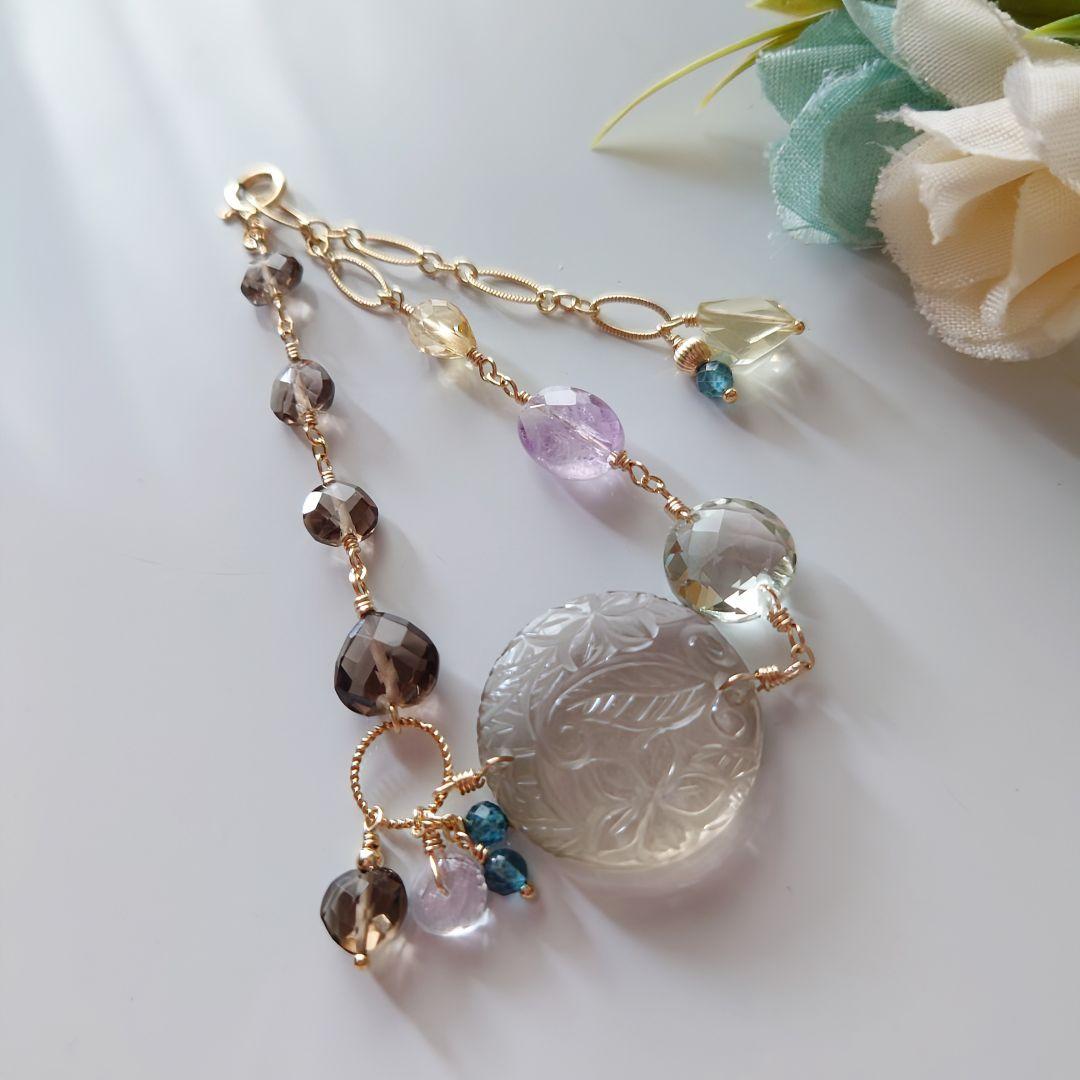 ℕページ】14Kgf❩ 素敵✧*タンブルカービングアメジストのブレスレット