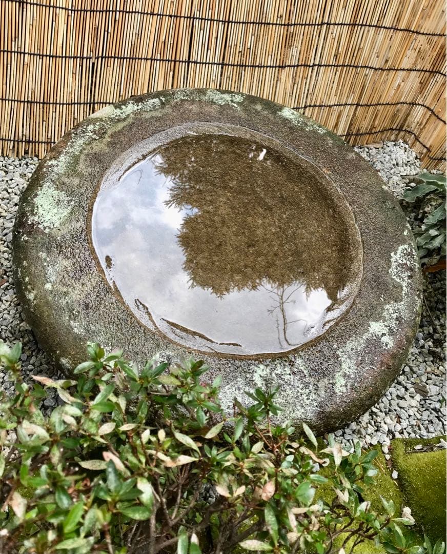 【蹲・水鉢・向鉢】オブジェ・庭石・置物・石鉢・ガーデニング・バードバス・