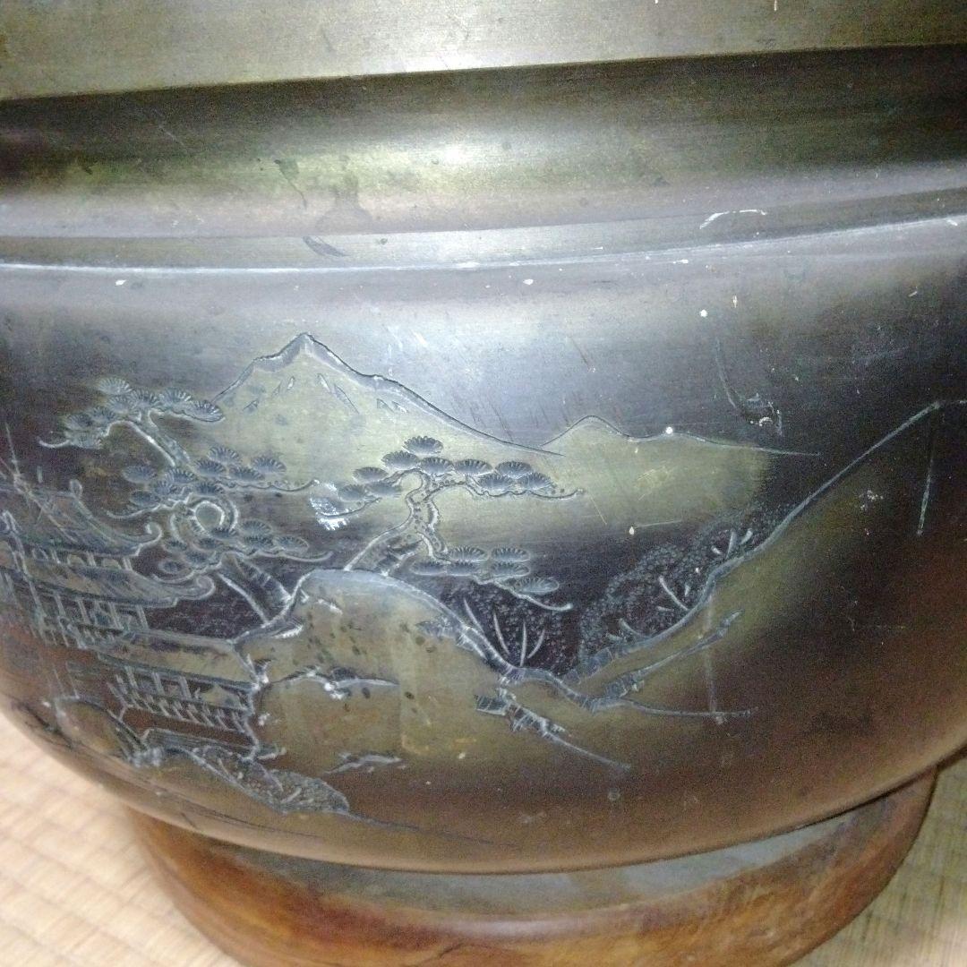 火鉢 彫刻風景デザイン　特大サイズ　レトロ　ヴィンテージ　骨董