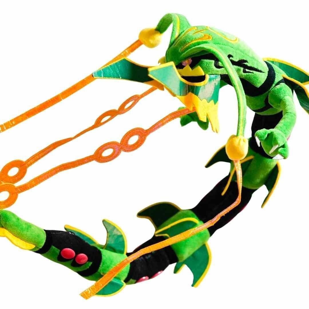 圧縮無メガレックウザ　ポケモン　ぬいぐるみ　大きい　緑　マスコット【紙袋付】