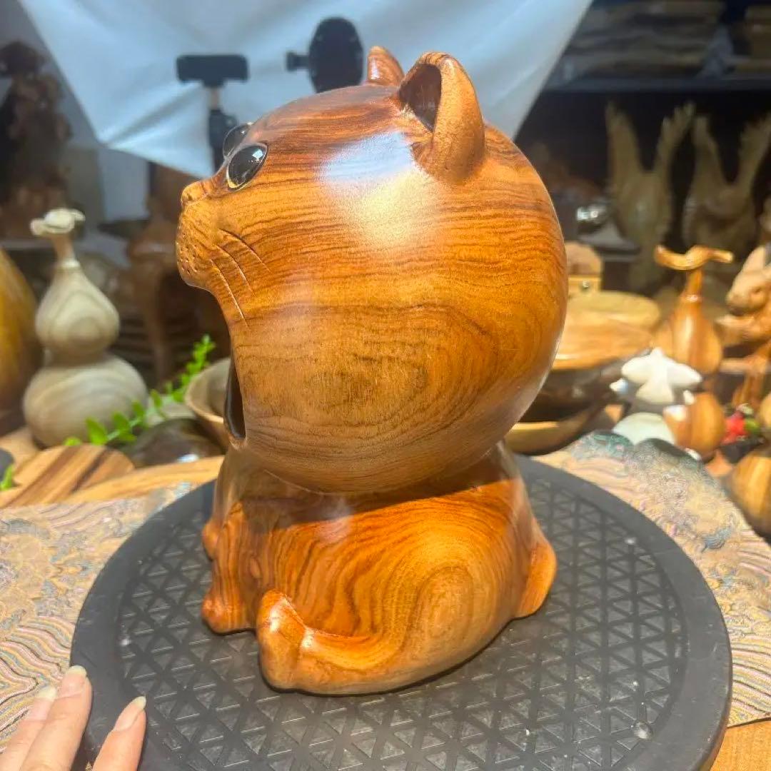 猫型木製置物 中型 ナチュラルウッド高22cm幅18cm