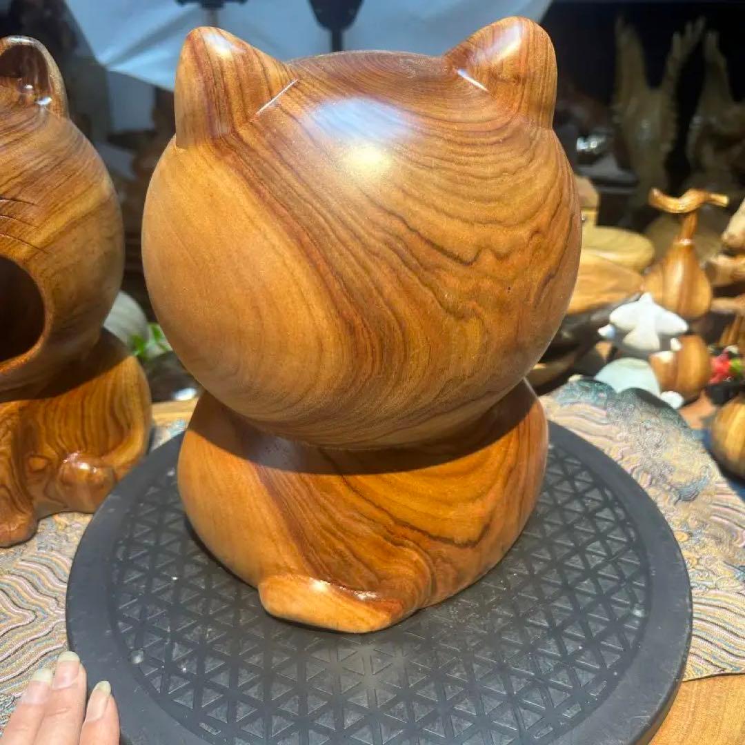 猫型木製置物 中型 ナチュラルウッド高22cm幅18cm