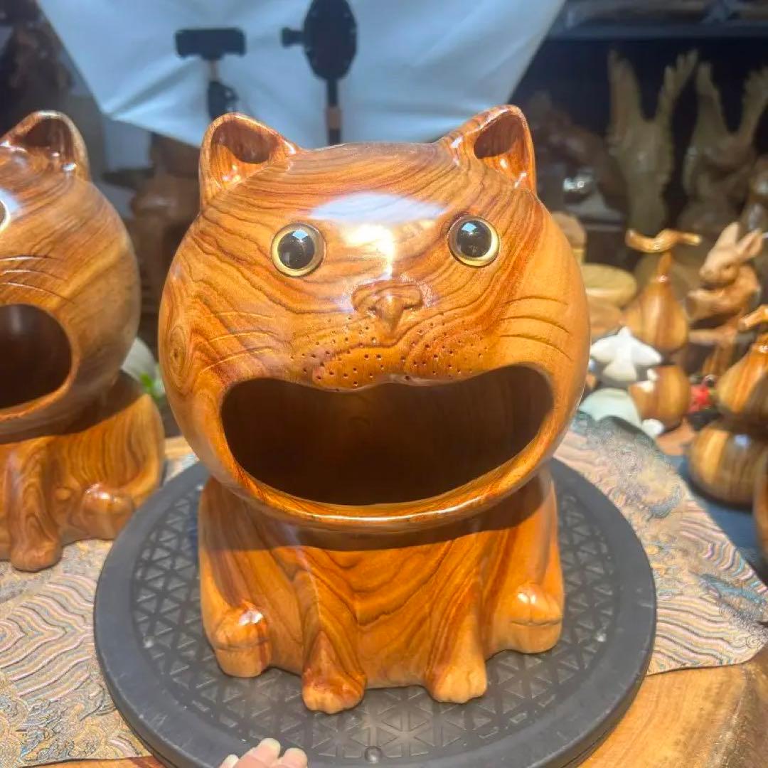 猫型木製置物 中型 ナチュラルウッド高22cm幅18cm