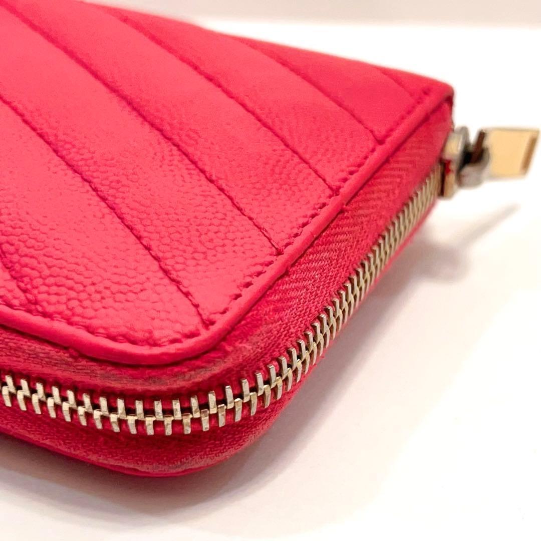 サンローラン 長財布 カサンドラ ラウンドファスナー キャビアスキン ピンク