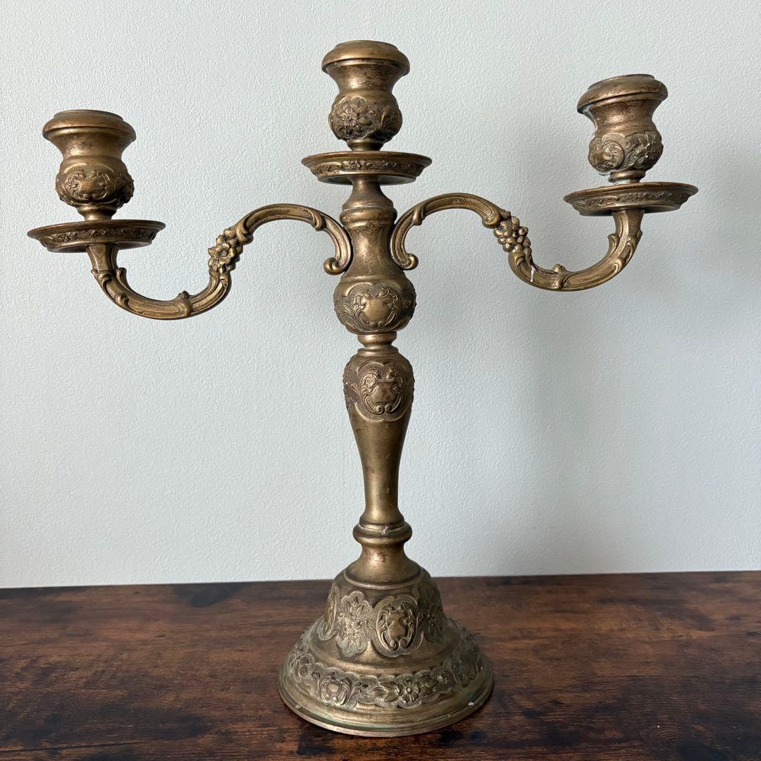 【アンティーク】真鍮製 3灯式 キャンドルスタンド / 燭台 店舗什器