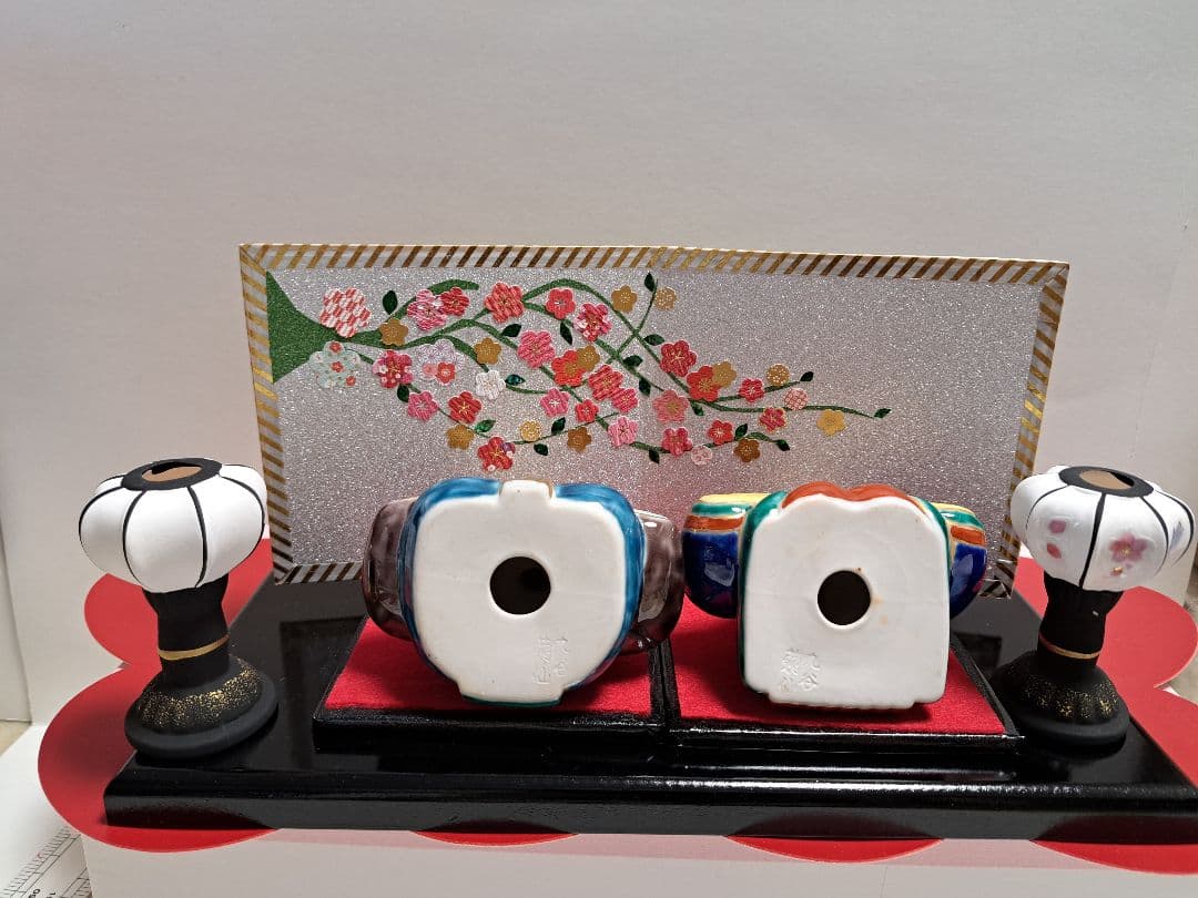 k-⑬九谷焼 ひな人形 3号 親王飾り 菊仙作 茶青海波