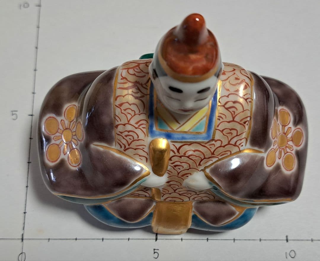 k-⑬九谷焼 ひな人形 3号 親王飾り 菊仙作 茶青海波