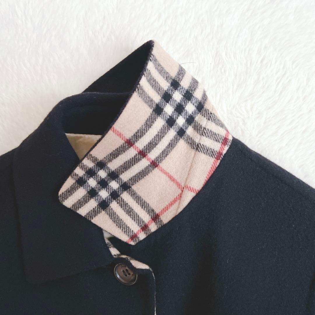 バーバリーロンドン ダブルフェイス コート ノバチェック カシミヤ ブラック L