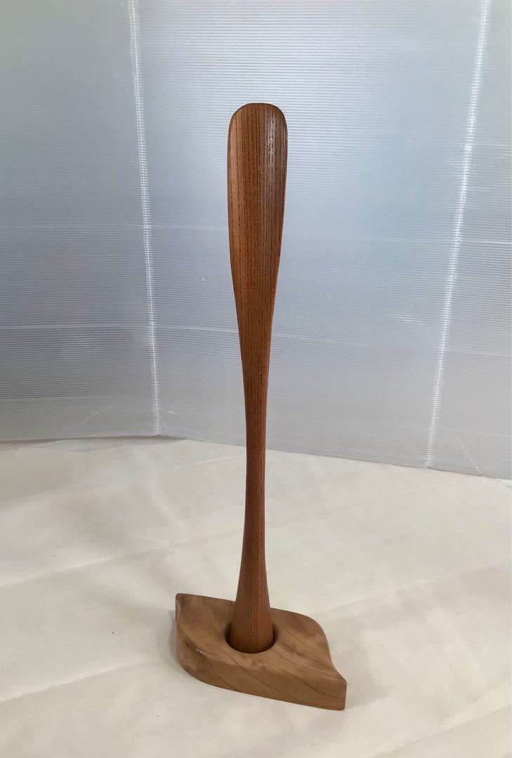 天然木　けやき　マグネット式靴べら／スタンドセット　一点物　手造り