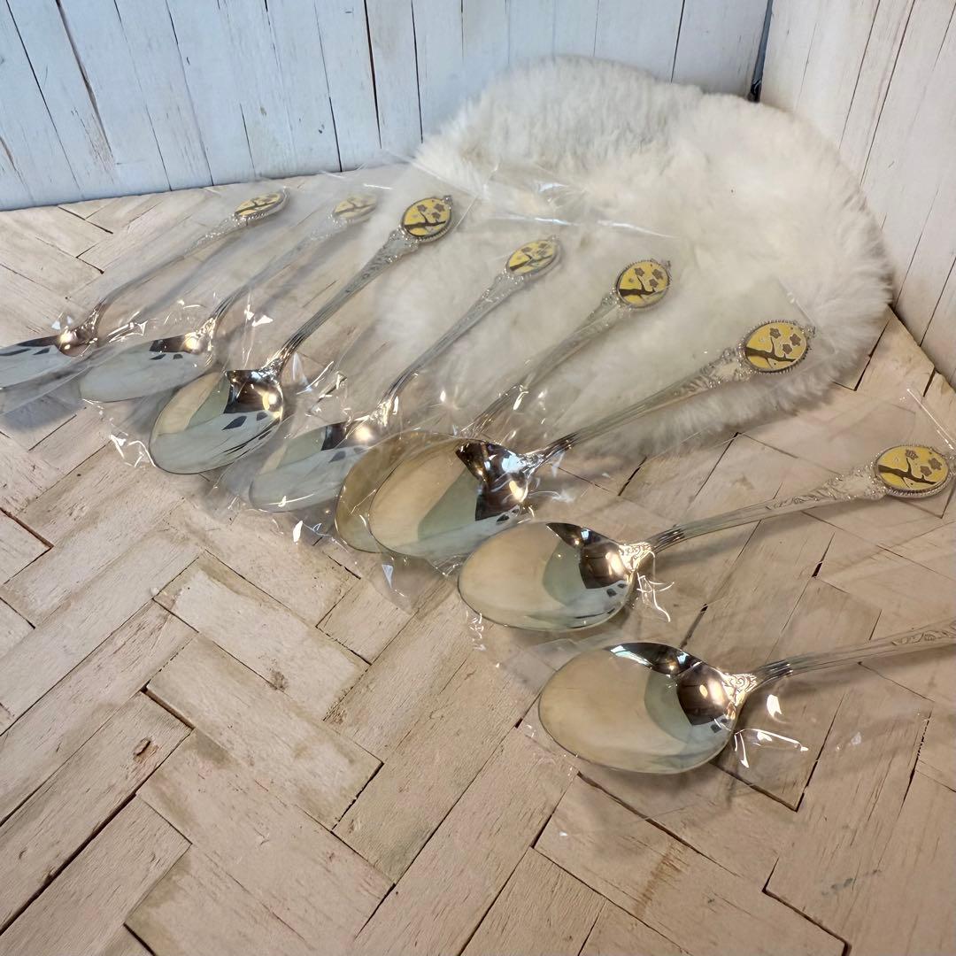未使用♡シルバー925♡梅柄♡七宝焼スプーン♡8本セット 銀製カトラリー
