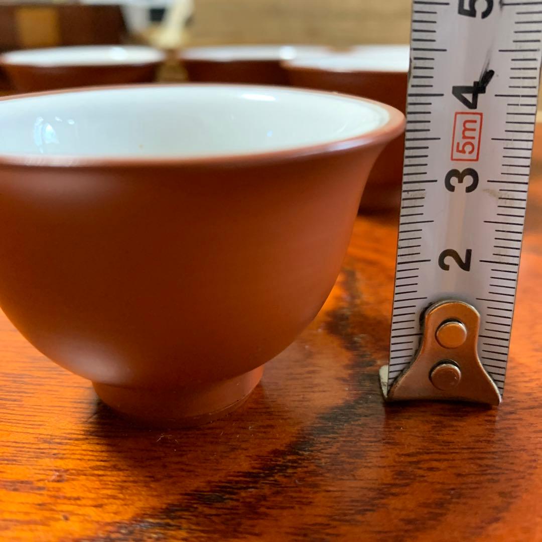 小さな常滑焼　朱泥　湯呑み５個　茶托お付けします