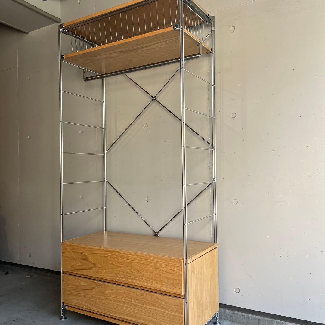 ホシ★無印ステンレスユニットシェルフ・オーク材・ワードローブ・バスケット付