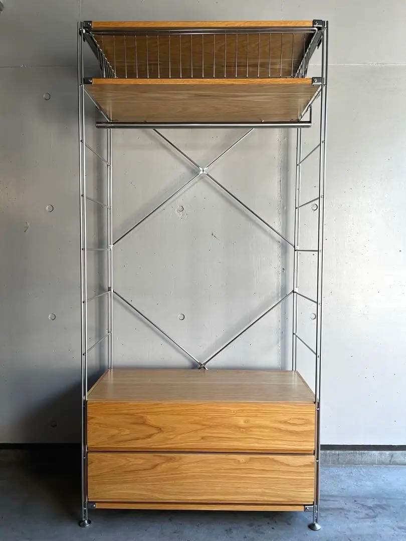 ホシ★無印ステンレスユニットシェルフ・オーク材・ワードローブ・バスケット付