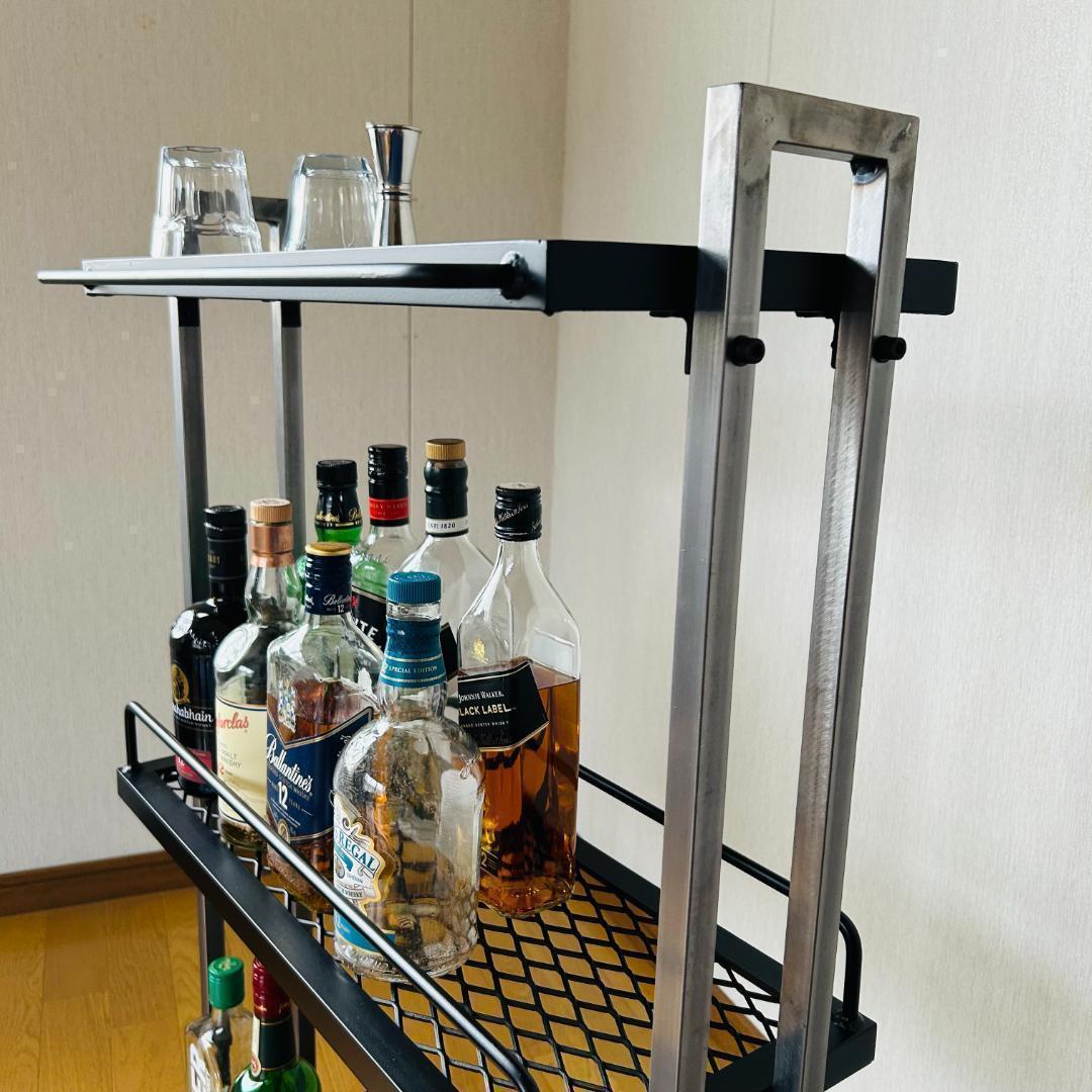 スチールバーカート　ウイスキーラック　 3段　 ブラック　アイアン家具