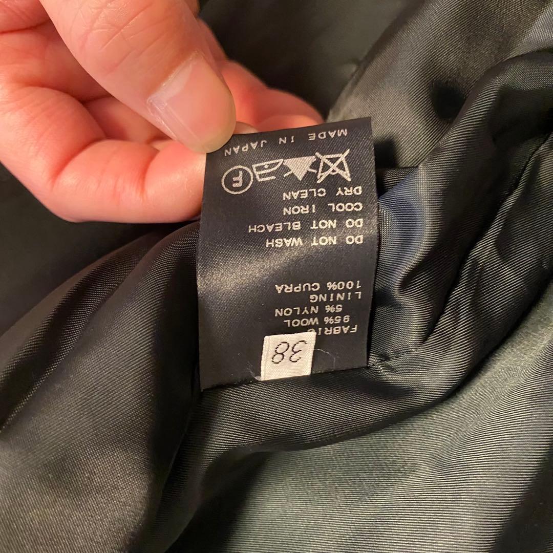 希少 ドゥーズィエムクラス ロング ノーカラー コート 紺 ウール