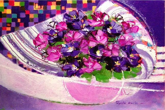 油絵 菅家令子 絵 絵画 インテリア 額付(白) uF6-062304 花