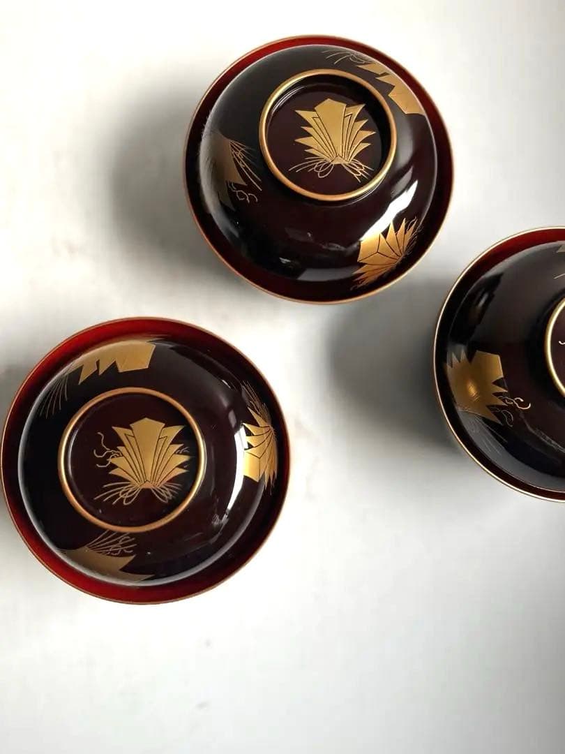 【うさぎ様リクエスト】256 骨董 熨斗紋様吸物椀 4客.419〜2客おまとめ