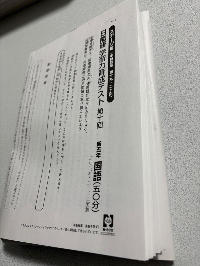 日能研　2025年度 日能研 5年育成テスト 前期10回分