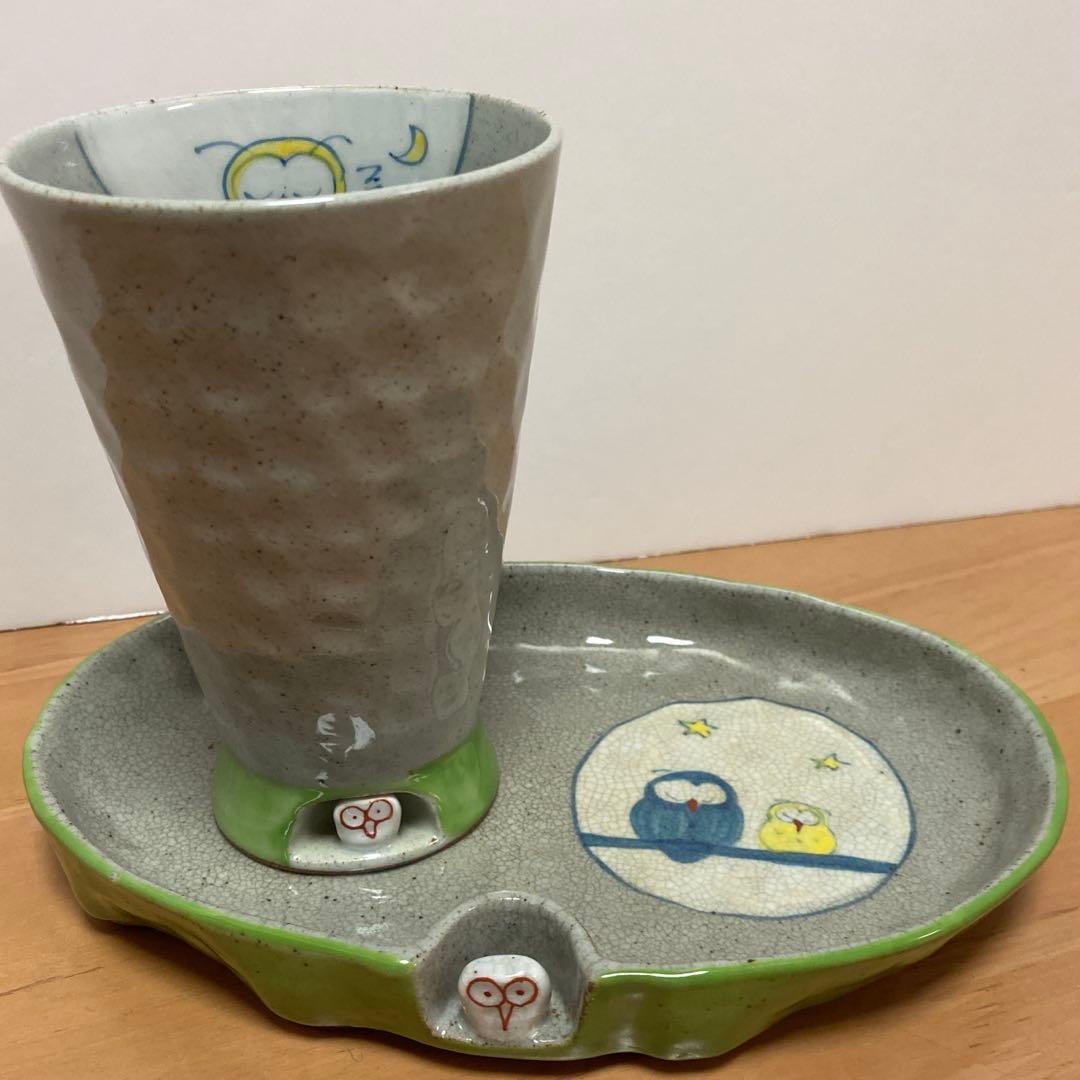 有田焼波佐見焼　国右ェ門窯　ウサギ　ネコ　フクロウ湯呑み　皿　各3個セット