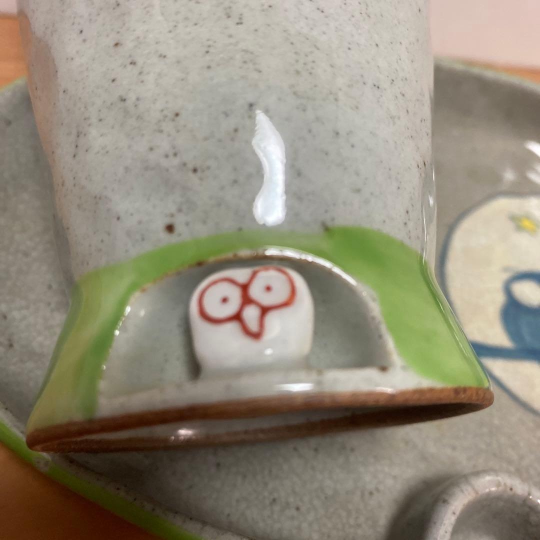 有田焼波佐見焼　国右ェ門窯　ウサギ　ネコ　フクロウ湯呑み　皿　各3個セット