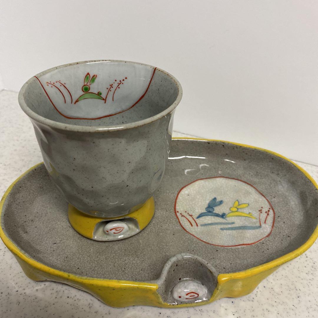 有田焼波佐見焼　国右ェ門窯　ウサギ　ネコ　フクロウ湯呑み　皿　各3個セット