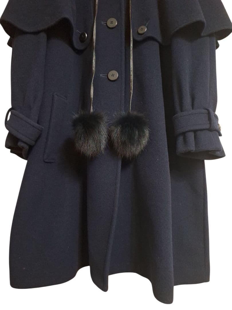 レリアン　2way　ケープコート　ロングコート　フォックスファー　カシミア混