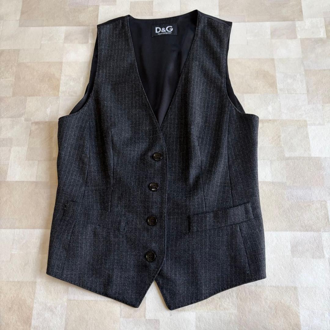 【D&G】セット　テーラードジャケット　ベスト ウール　ストライプ　グレー　42