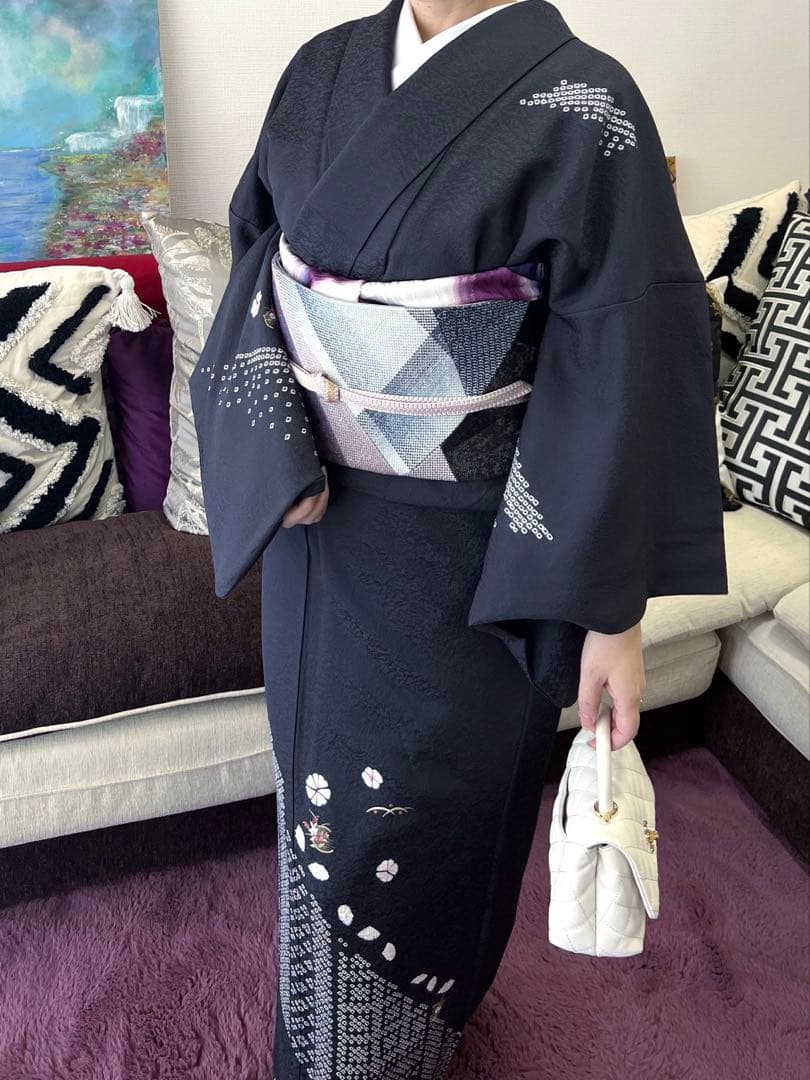 付け下げ　ネイビーパープル