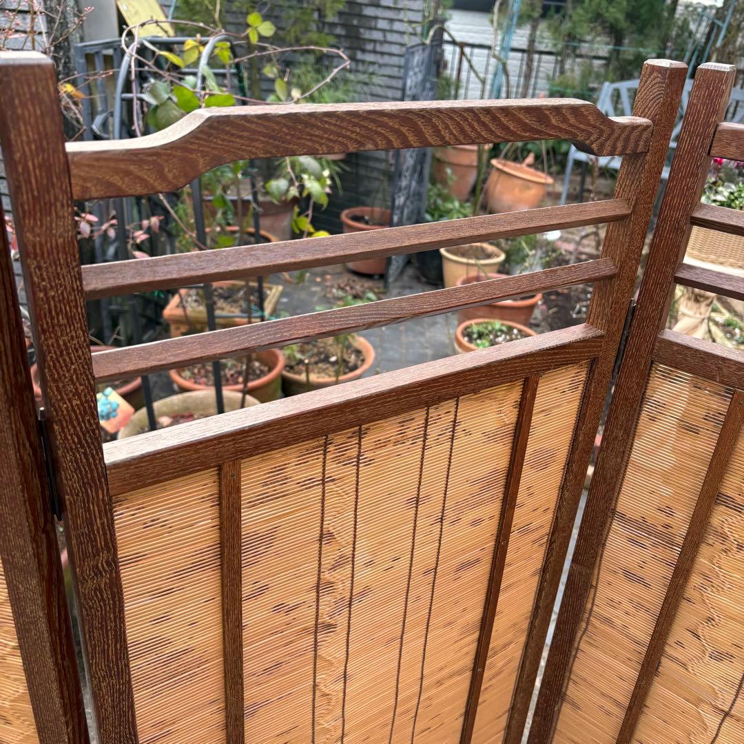 良品　和風 衝立 間仕切り 4連屏風 天然木 透かし彫り 簾屏風 折りたたみ