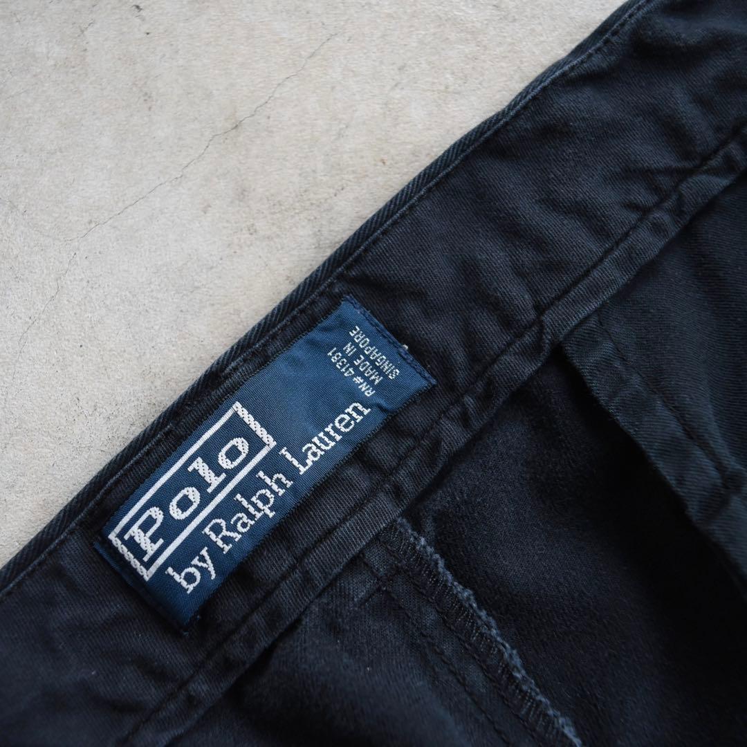 90s ラルフローレン ポロチノ 黒ブラック USA シンガポール W33L30