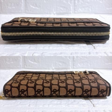 Pinky&Dianne ラウンドファスナー ベージュ×ダークブラウン 長財布