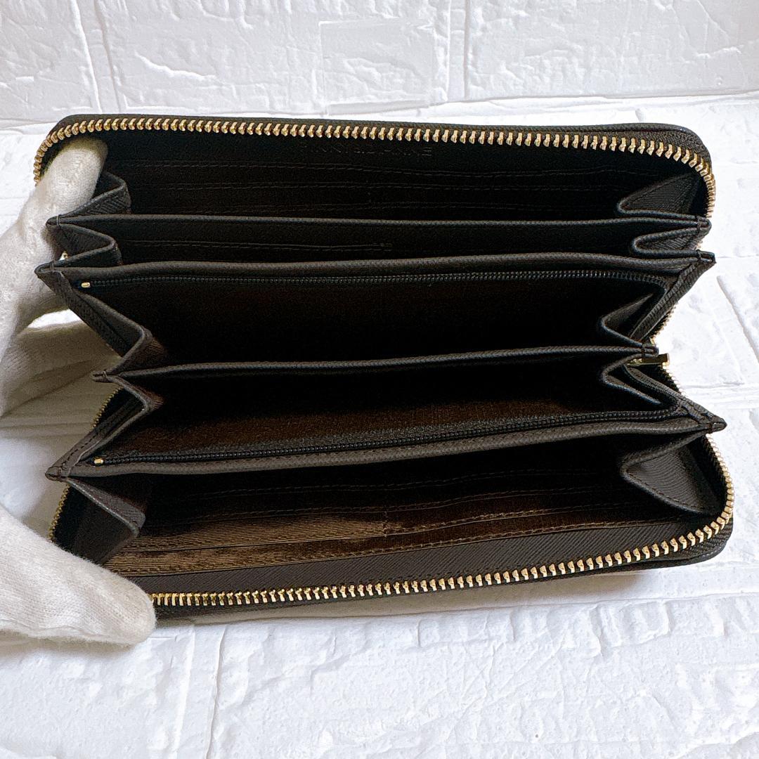 Pinky&Dianne ラウンドファスナー ベージュ×ダークブラウン 長財布