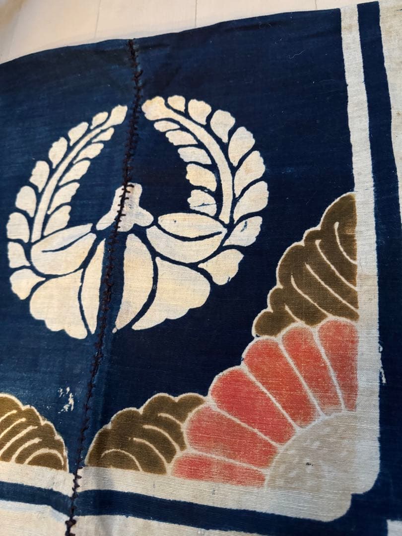 ①骨董レア品　日本　古布　藍染木綿　6m超　東北馬飾り　コレクター　リメイク材料
