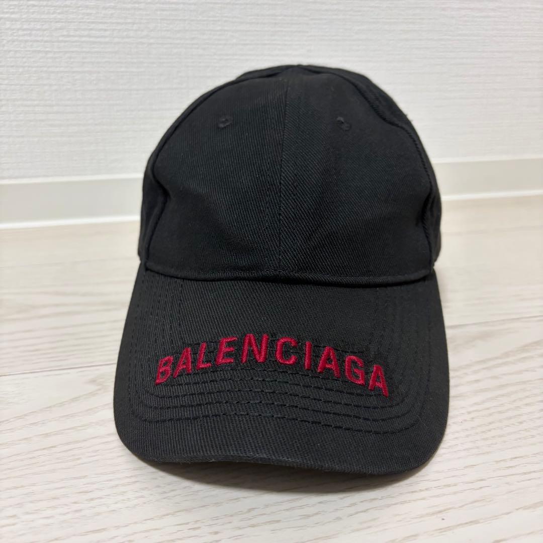 美品✨BALENCIAGA　バイザーロゴ　キャップ　L59　マジックテープ　黒赤