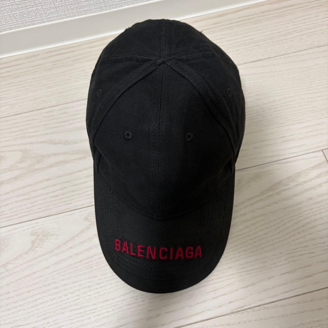 美品✨BALENCIAGA　バイザーロゴ　キャップ　L59　マジックテープ　黒赤