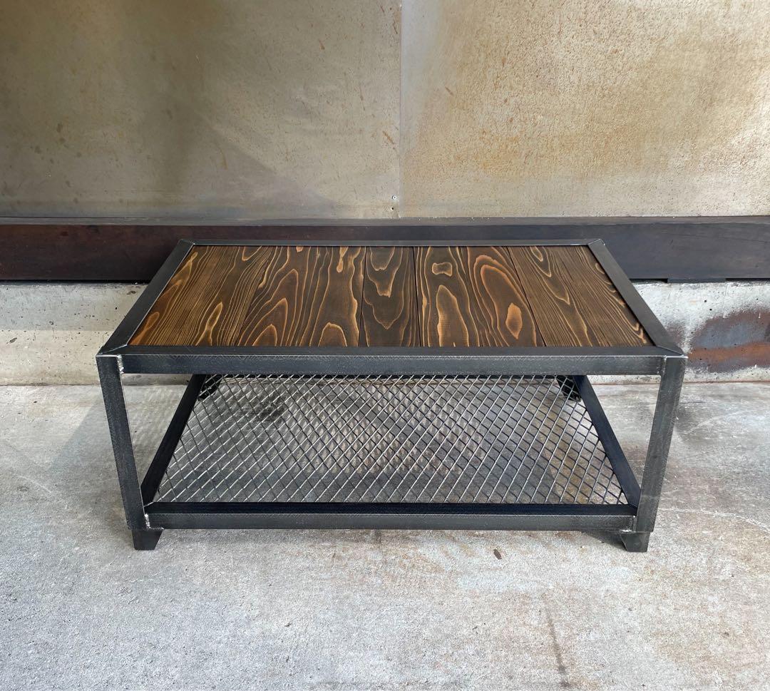 アイアンラック［上段木板］　アイアン家具　ローテーブル　植物棚　インダストリアル