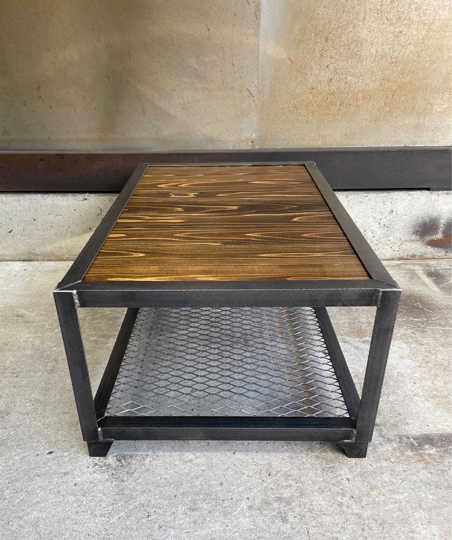 アイアンラック［上段木板］　アイアン家具　ローテーブル　植物棚　インダストリアル