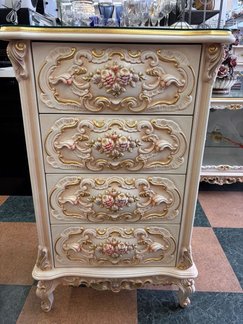 フレンチスタイル キャビネット 4段ロココ調