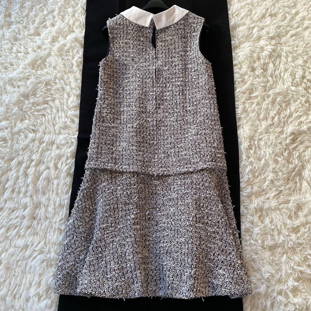 近年・2way✨フォクシー　ツイードワンピース　白襟　ノースリーブ　ティアード