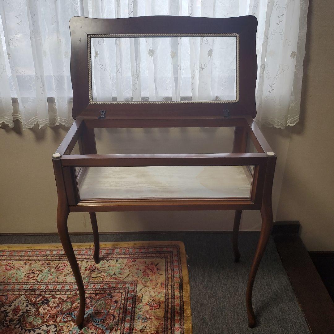 アンティーク　木製ガラス天板テーブル　イタリア製