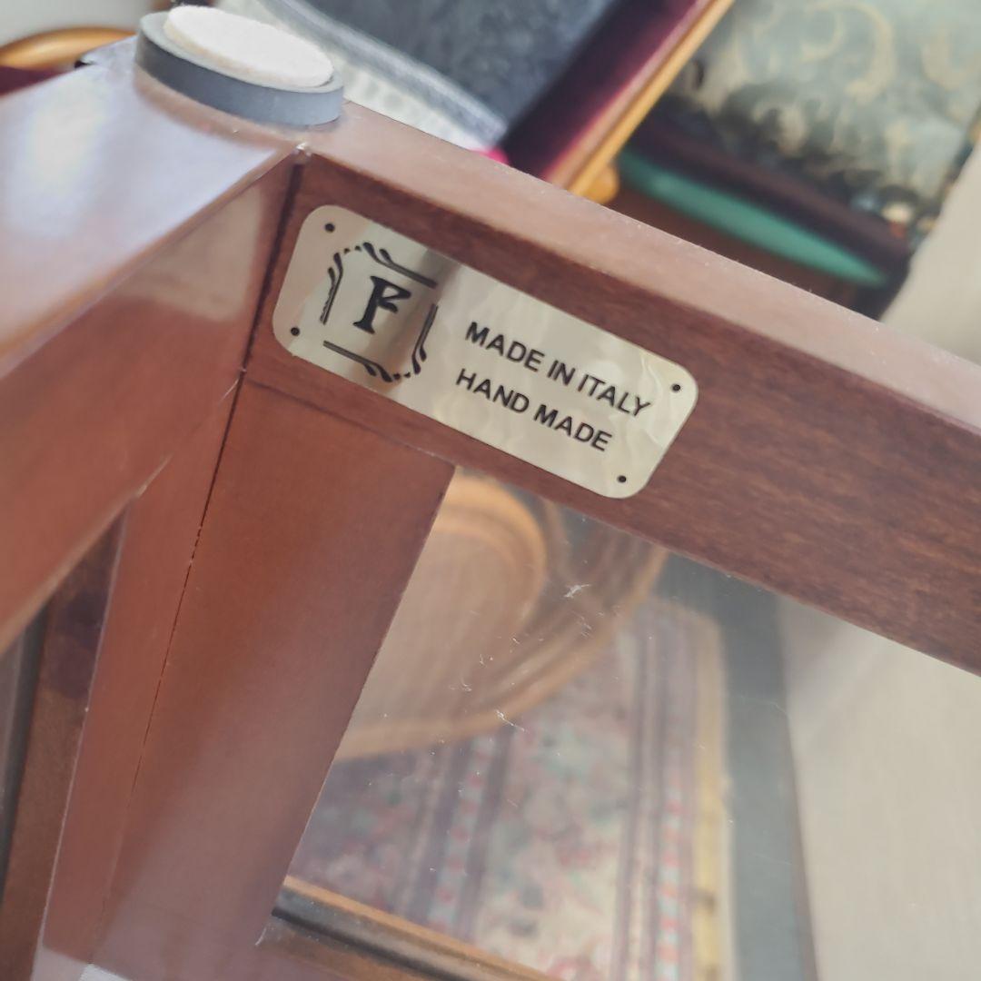 アンティーク　木製ガラス天板テーブル　イタリア製