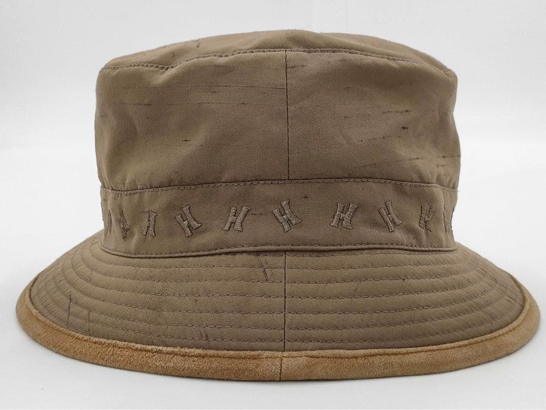 HERMES 帽子　H柄　カーキベージュ　59 ダメージ加工