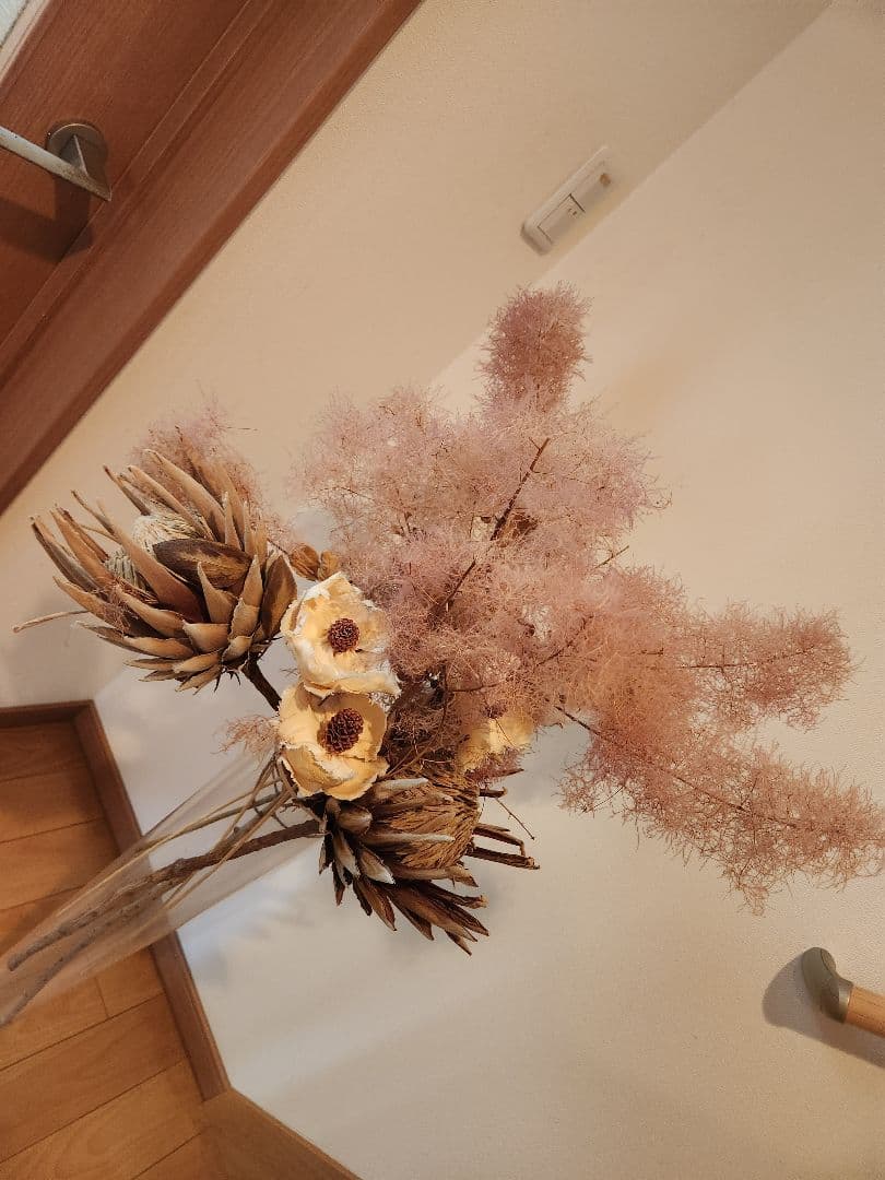 ドライフラワーアレンジメント&花瓶　ピンク系 約120cm