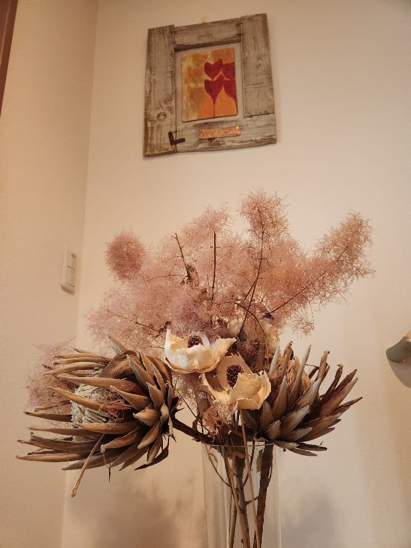ドライフラワーアレンジメント&花瓶　ピンク系 約120cm