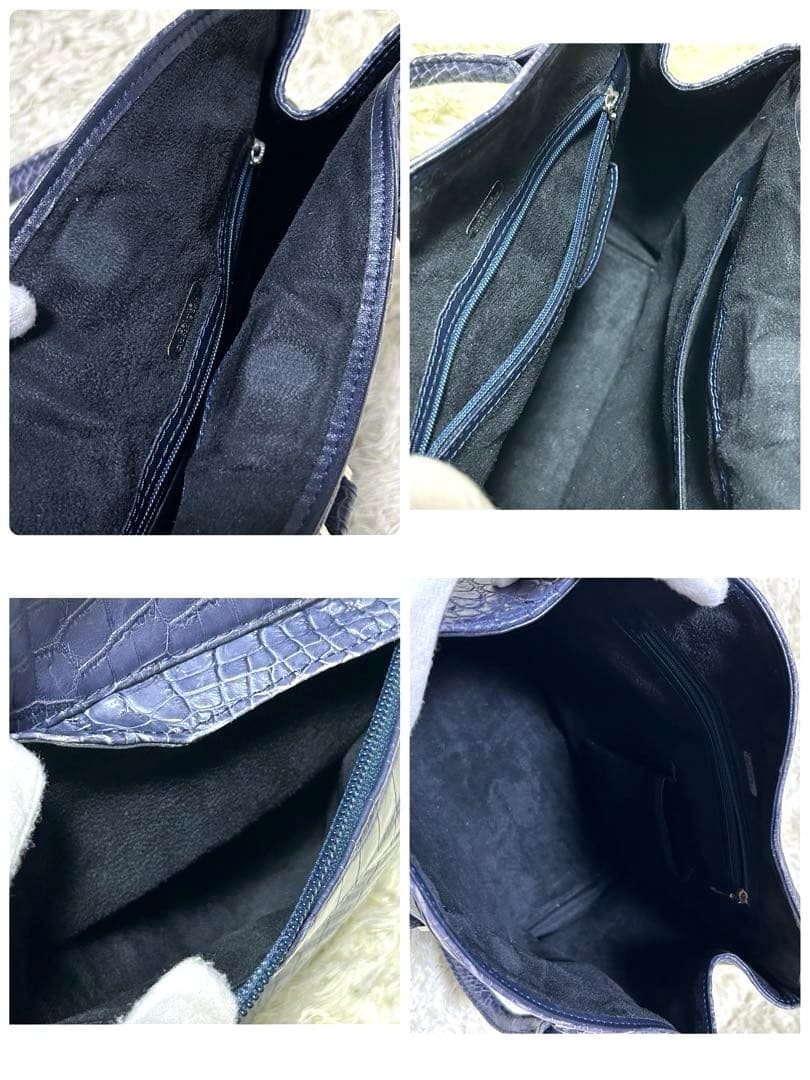 【美品】Genuine Crocodile Skin ハンドバッグ　ブルー　本革